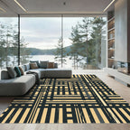 Earthy Tan Black Interlocking Plaid Rug