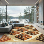Geometric Stepped Pyramid Terracotta Landscape Rug
