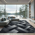Monochrome Herringbone Weave Geometric Abstract Rug