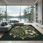 Earthy Sage Floral Scroll Botanical Rug