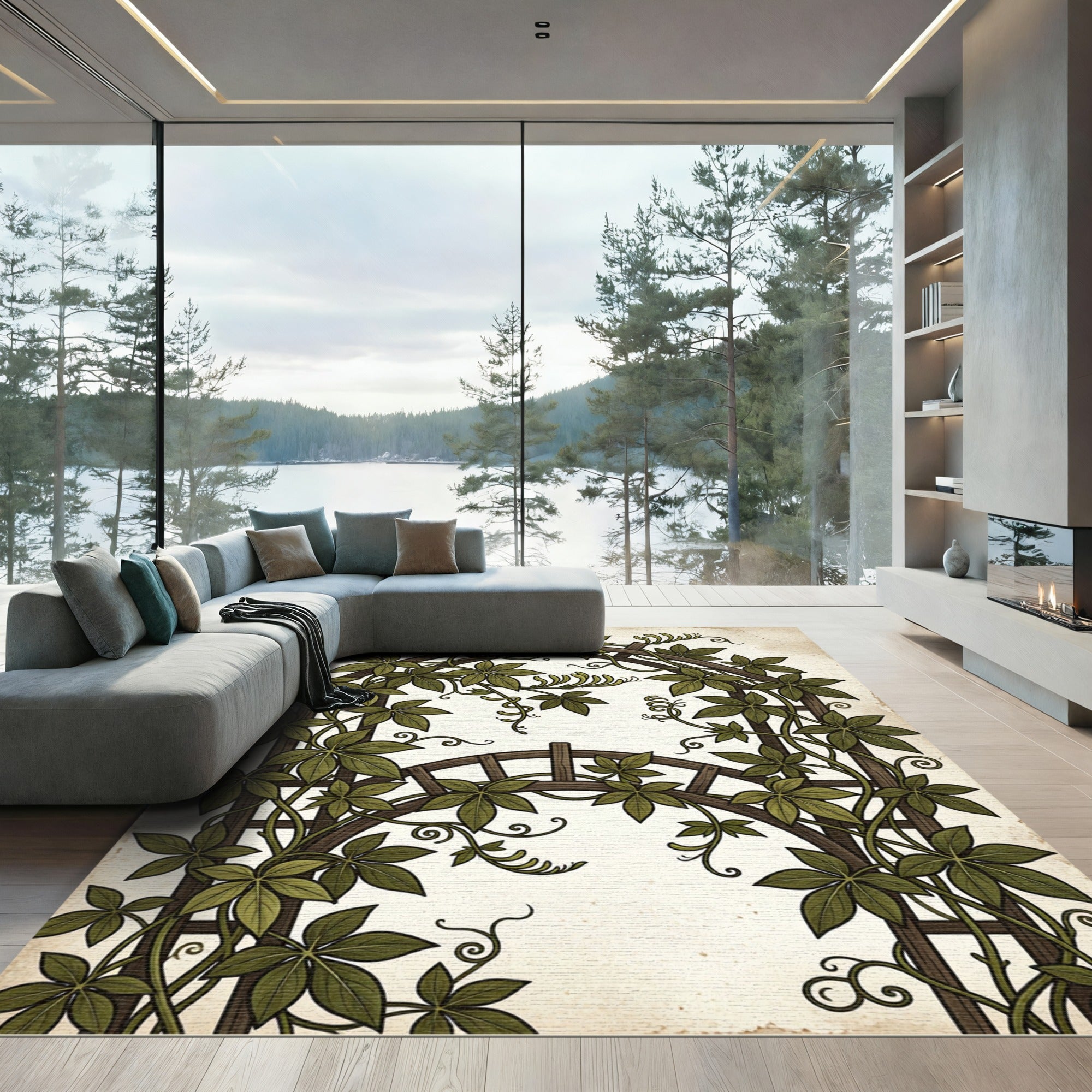 Botanical Ivy Trellis Forest Green Rug