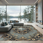 Ornate Gilded Floral Scrollwork Rug