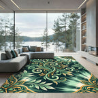 Ornate Teal Gold Floral Swirl Rug