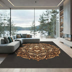 Ornate Golden Floral Filigree Medallion Rug
