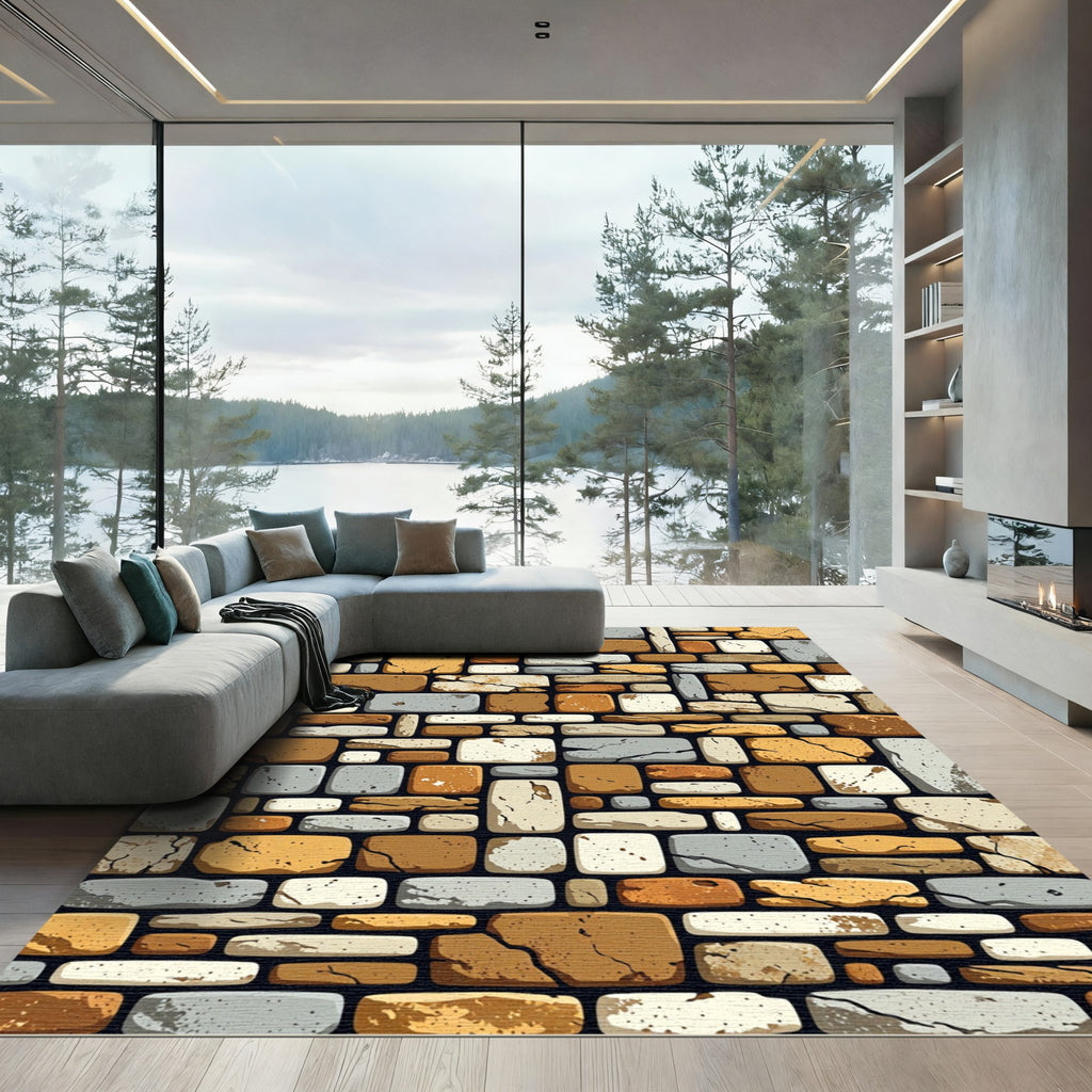 Rustic Stacked Stone Wall Texture Rug