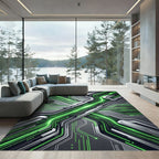 Neon Cyber Circuit Matrix Glow Rug