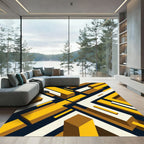 Geometric Golden Ochre Abstract Isometric Rug