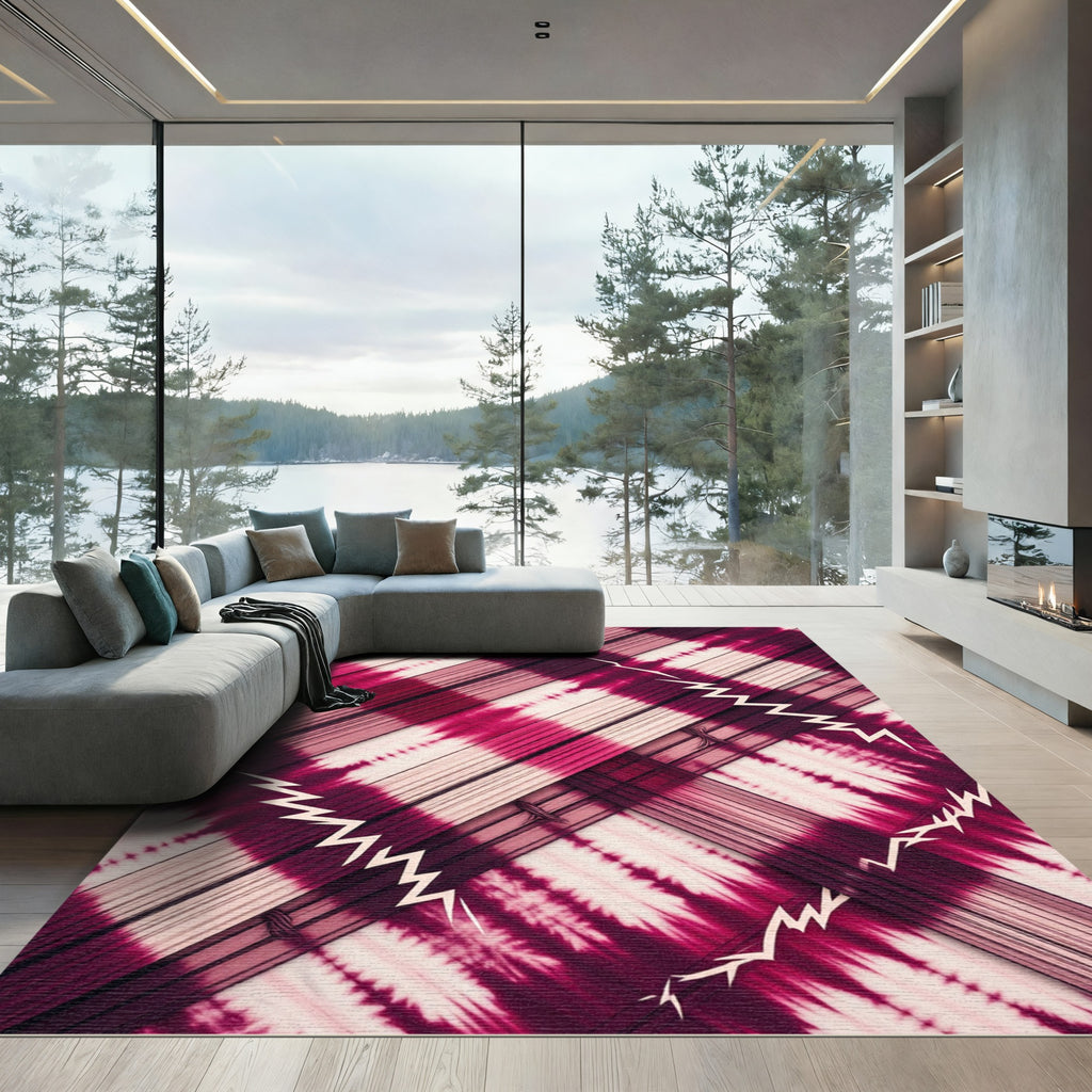 Vibrant Crimson Tie Dye Diamonds Rug