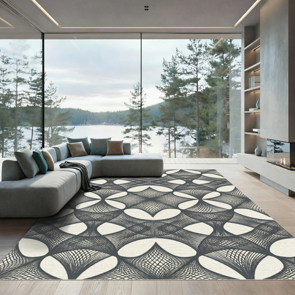 Minimalist Charcoal Interwoven Lattice Rug