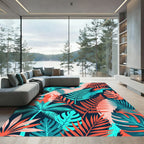 Coral Teal Tropical Palm Frond Rug