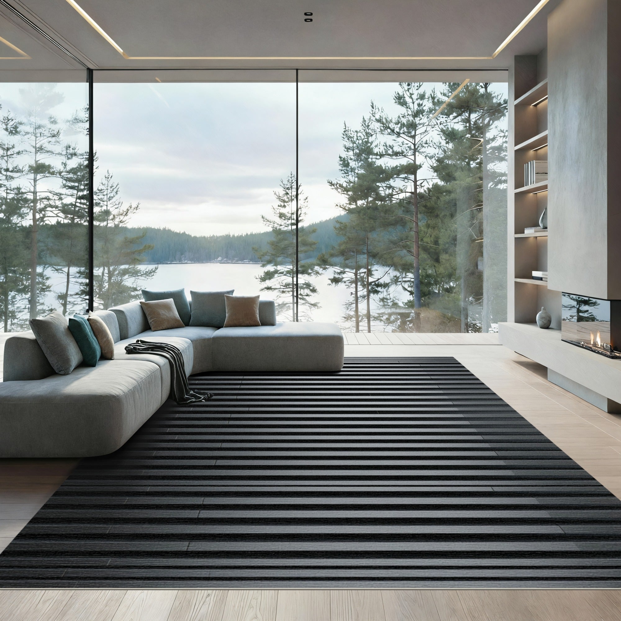 Minimalist Charcoal Linear Abstract Gradient Rug