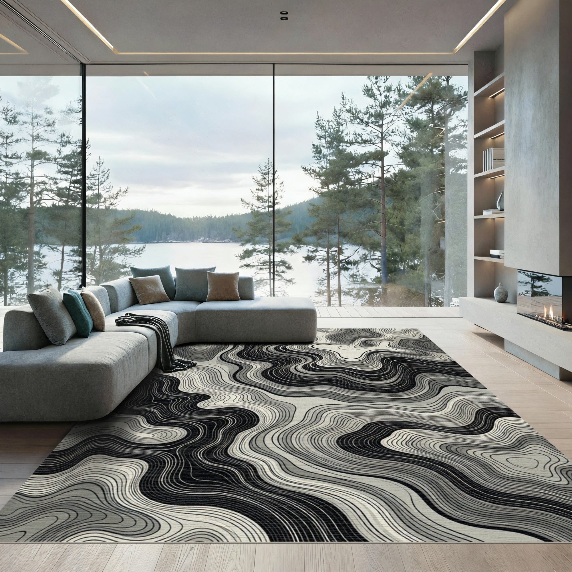 Monochromatic Contour Wave Abstract Rug