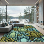 Green Teal Arched Window Foliage Rug
