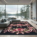 Pink Rose Ribbon Garland Floral Composition Rug