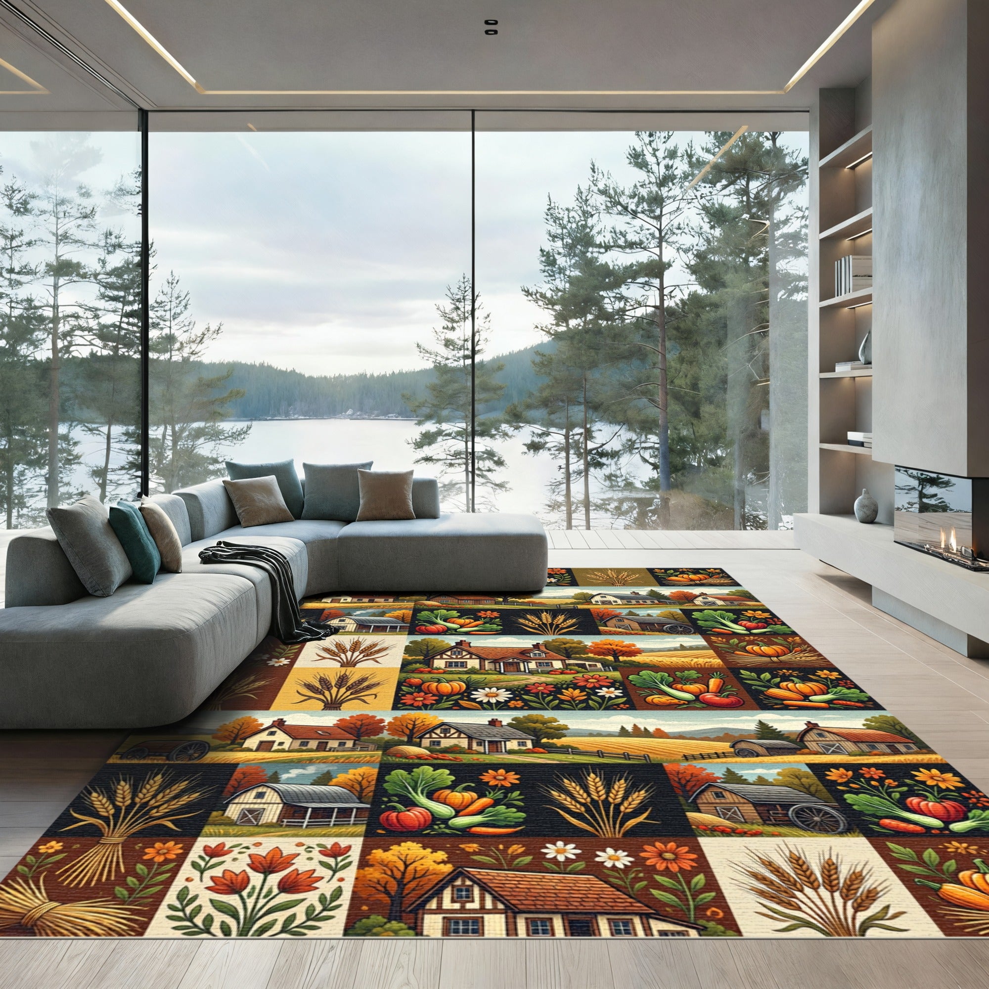 Autumnal Harvest Farmhouse Patchwork Decor Rug