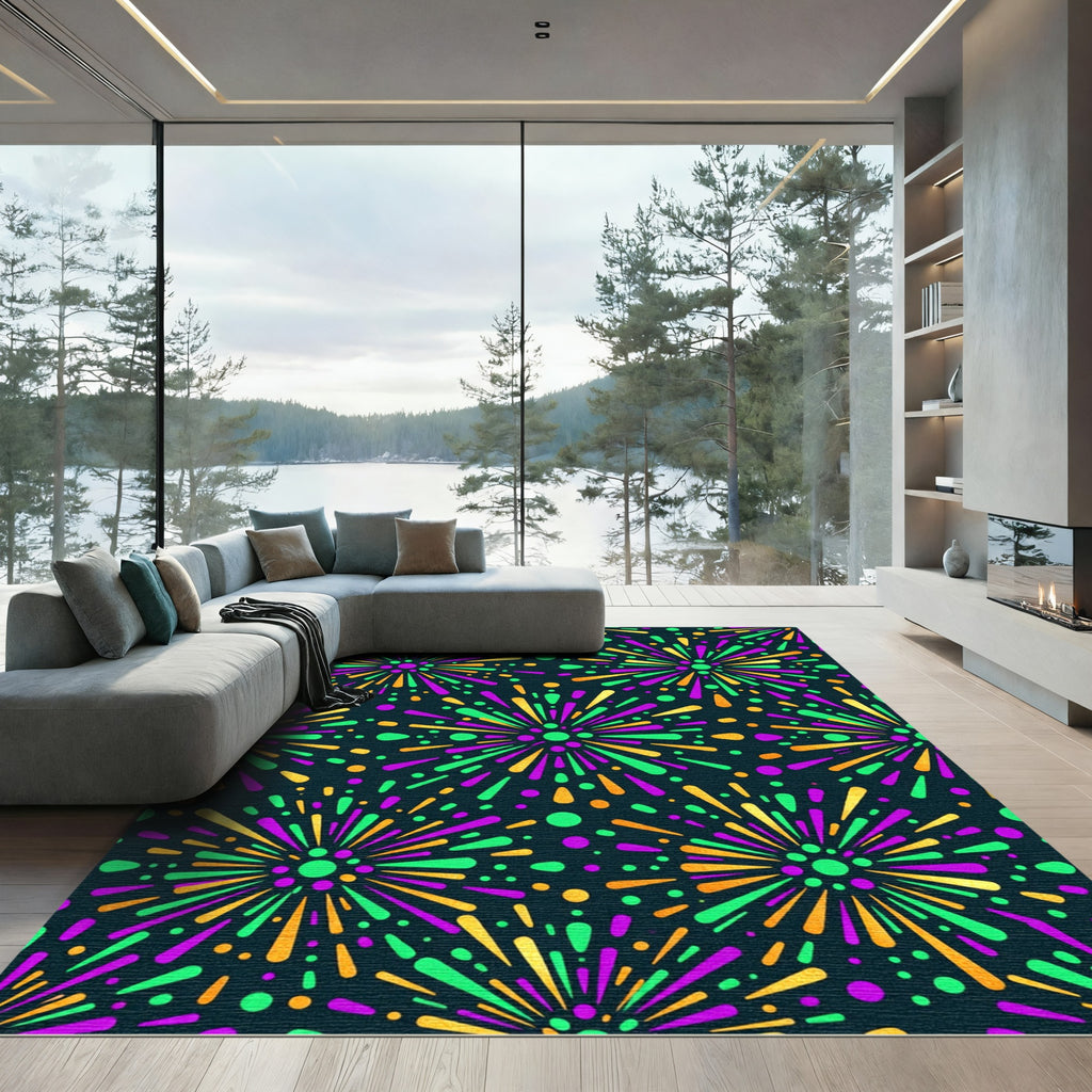 Vibrant Fireworks Celebration Festive Art Rug