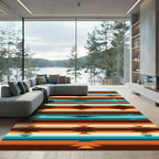 Southwest Geometric Teal and Burnt Orange Runner Rug