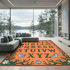 Orange Alphabet Cat Floral Border Rug