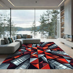 Geometric Red Cityscape Towers Rug