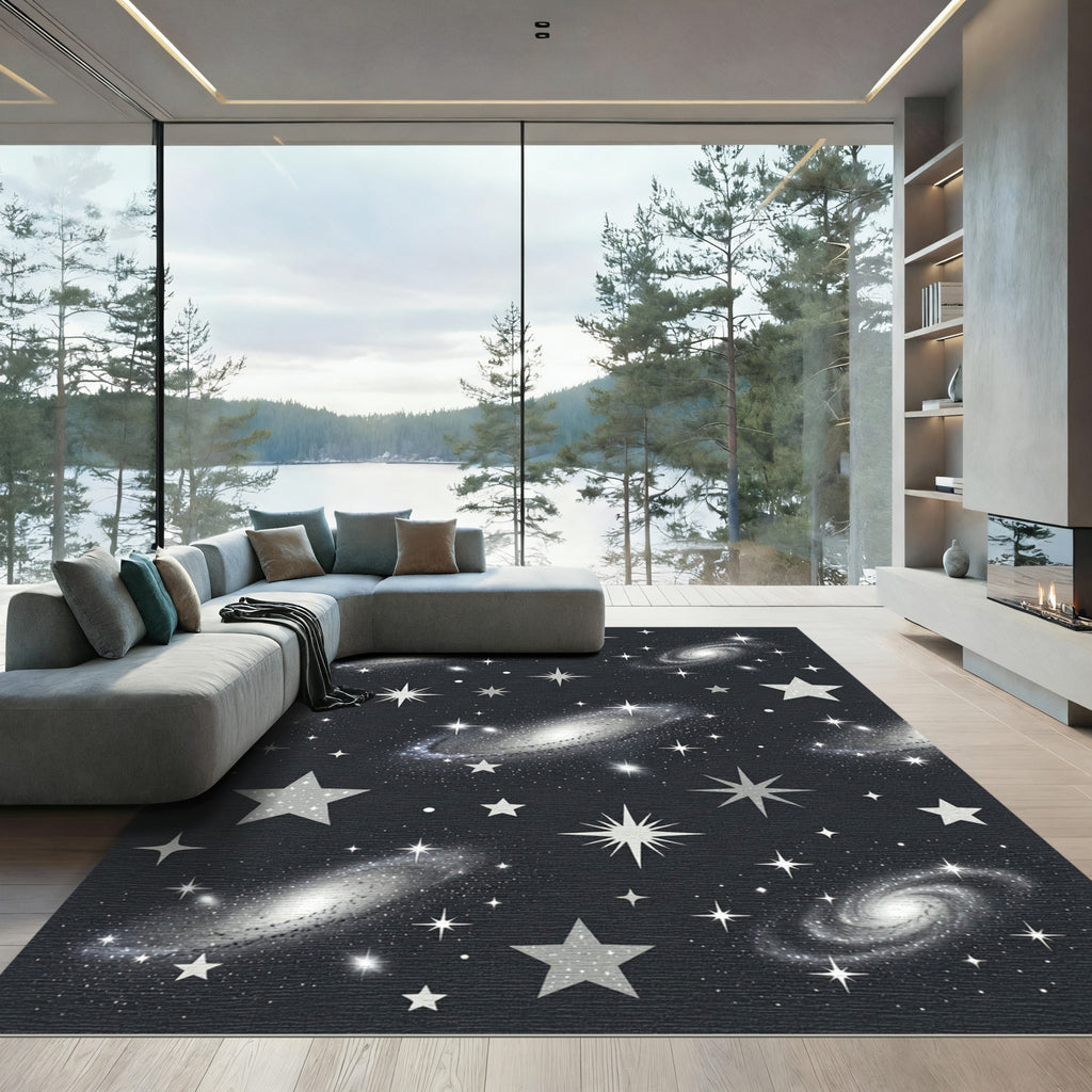 Cosmic Gray Spiral Galaxy Star Rug