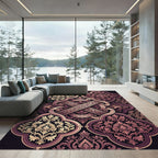 Elegant Damask Mauve Floral Scrollwork Rug