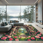 Romantic Rose Garden Archway Botanical Rug