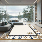 Nautical Navy Anchor Star Border Rug