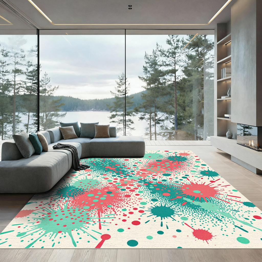 Teal Coral Splatter Dot Burst Rug