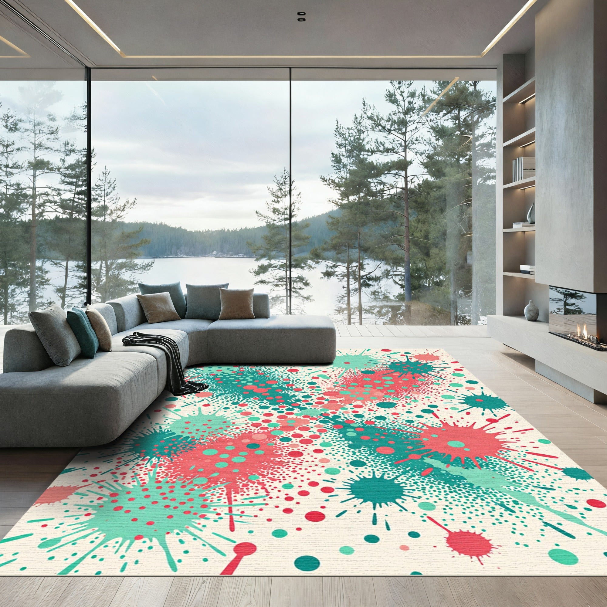 Teal Coral Splatter Dot Burst Rug