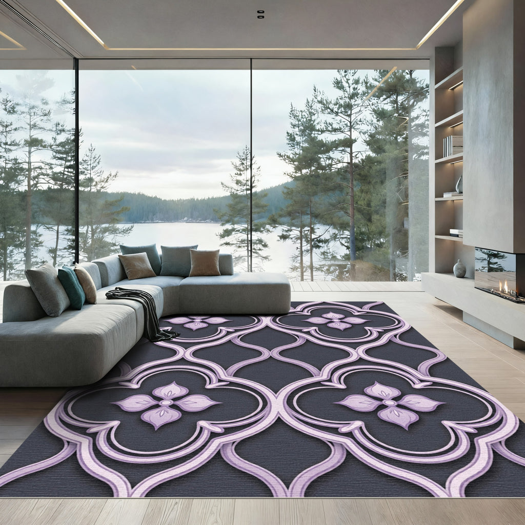 Lavender Damask Lattice Floral Ornament Rug