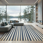 Classic Navy and Cream Pinstriped Rug