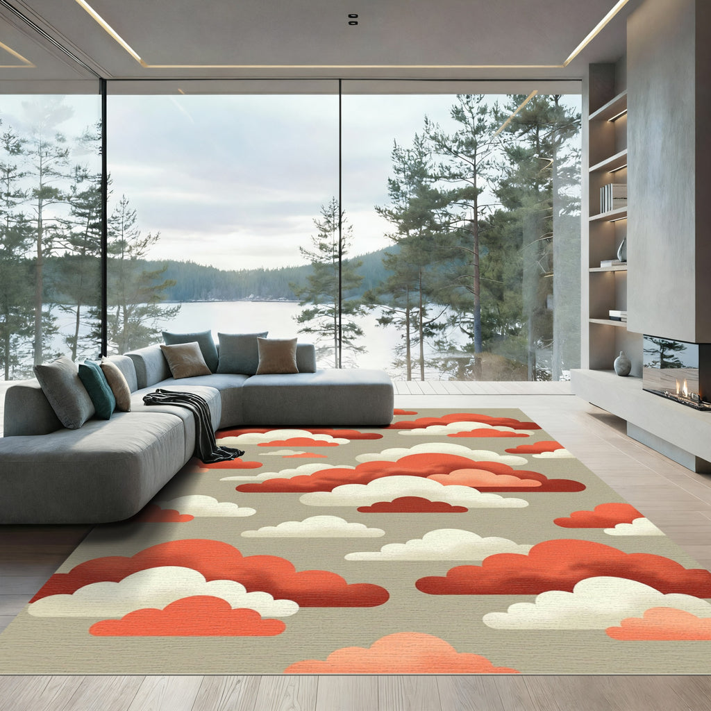 Retro Terracotta and Cream Cloudscape Rug