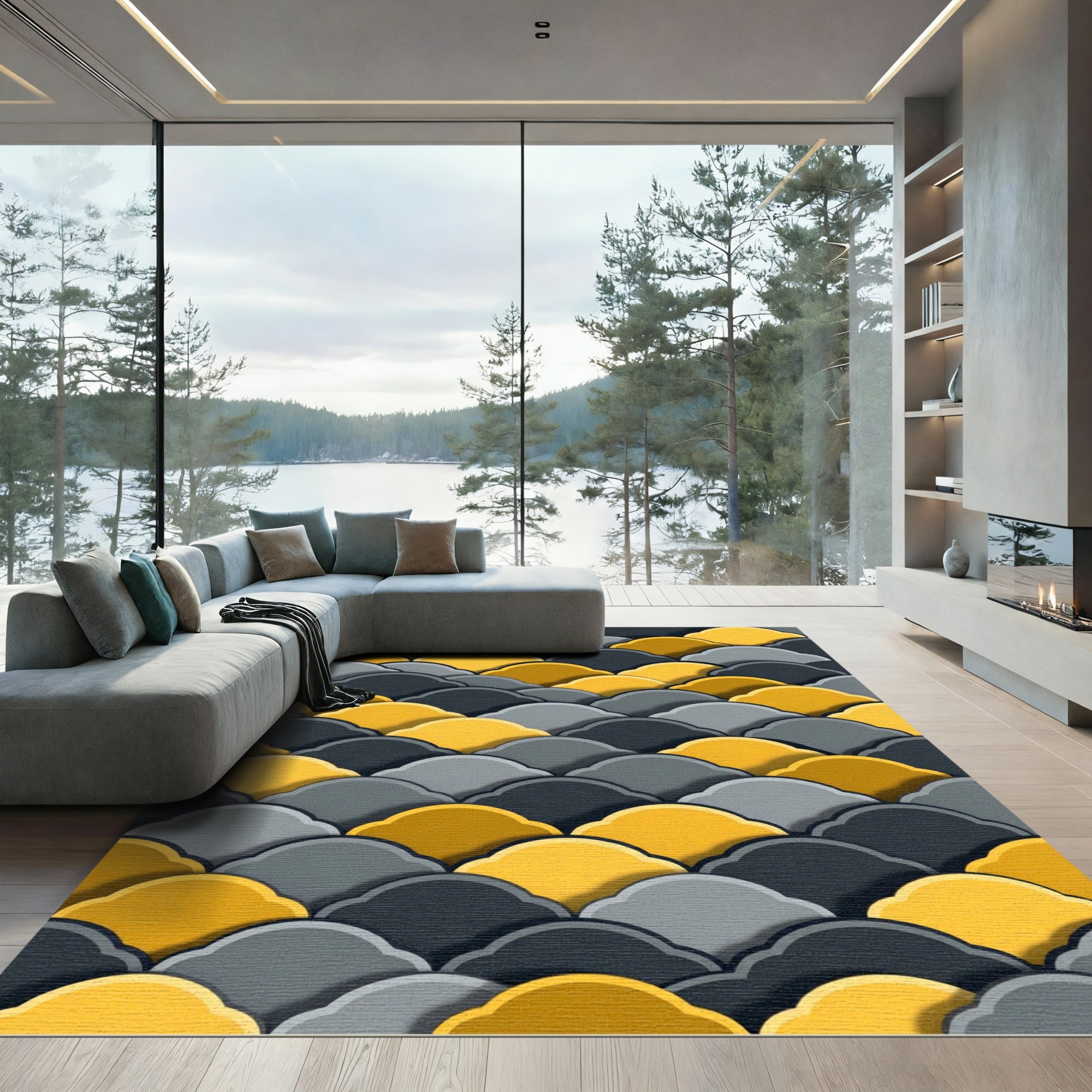 Ochre Gray Scallop Overlay Rug