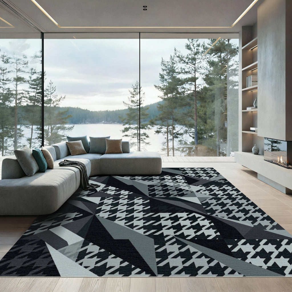 Monochromatic Houndstooth Geometric Facets Rug