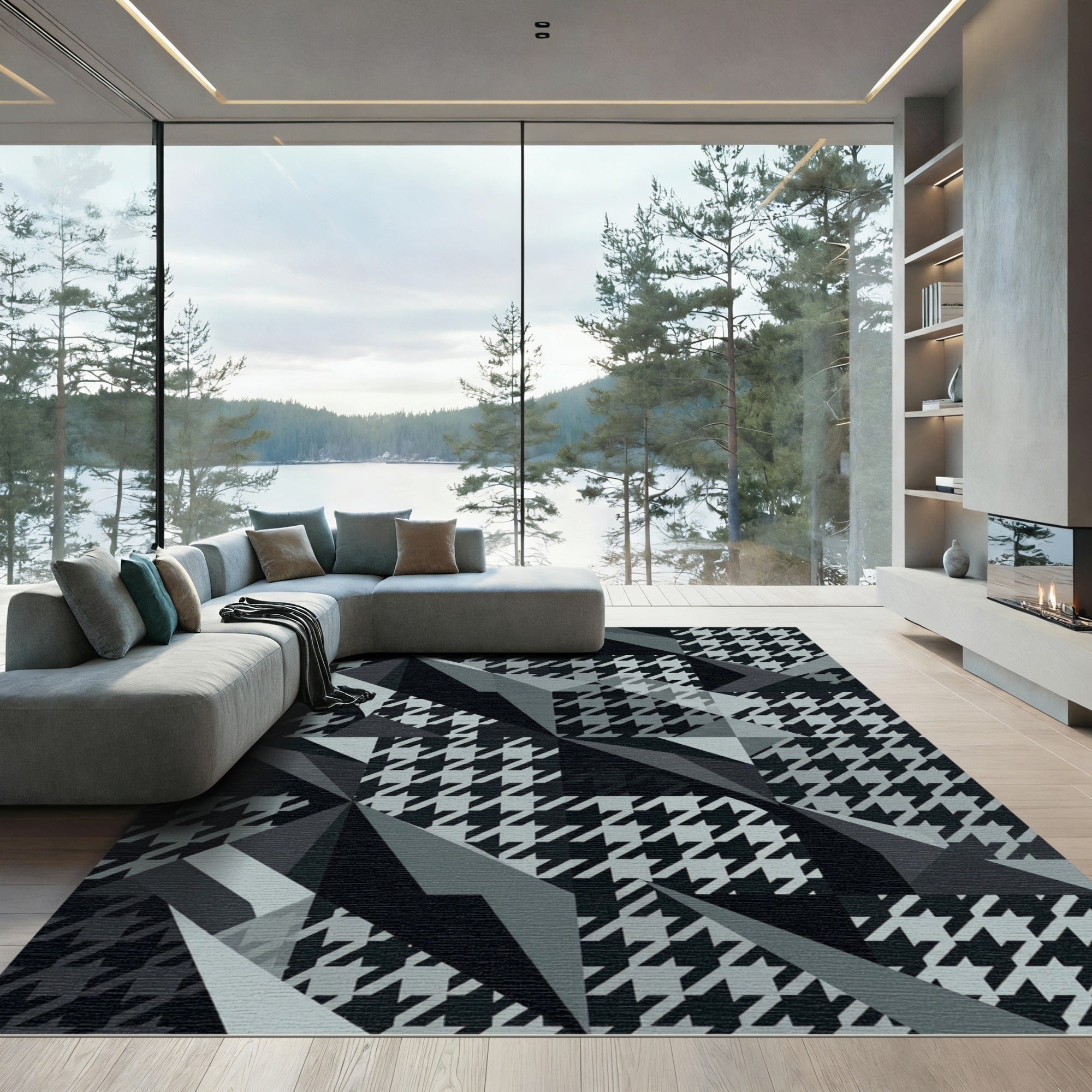 Monochromatic Houndstooth Geometric Facets Rug