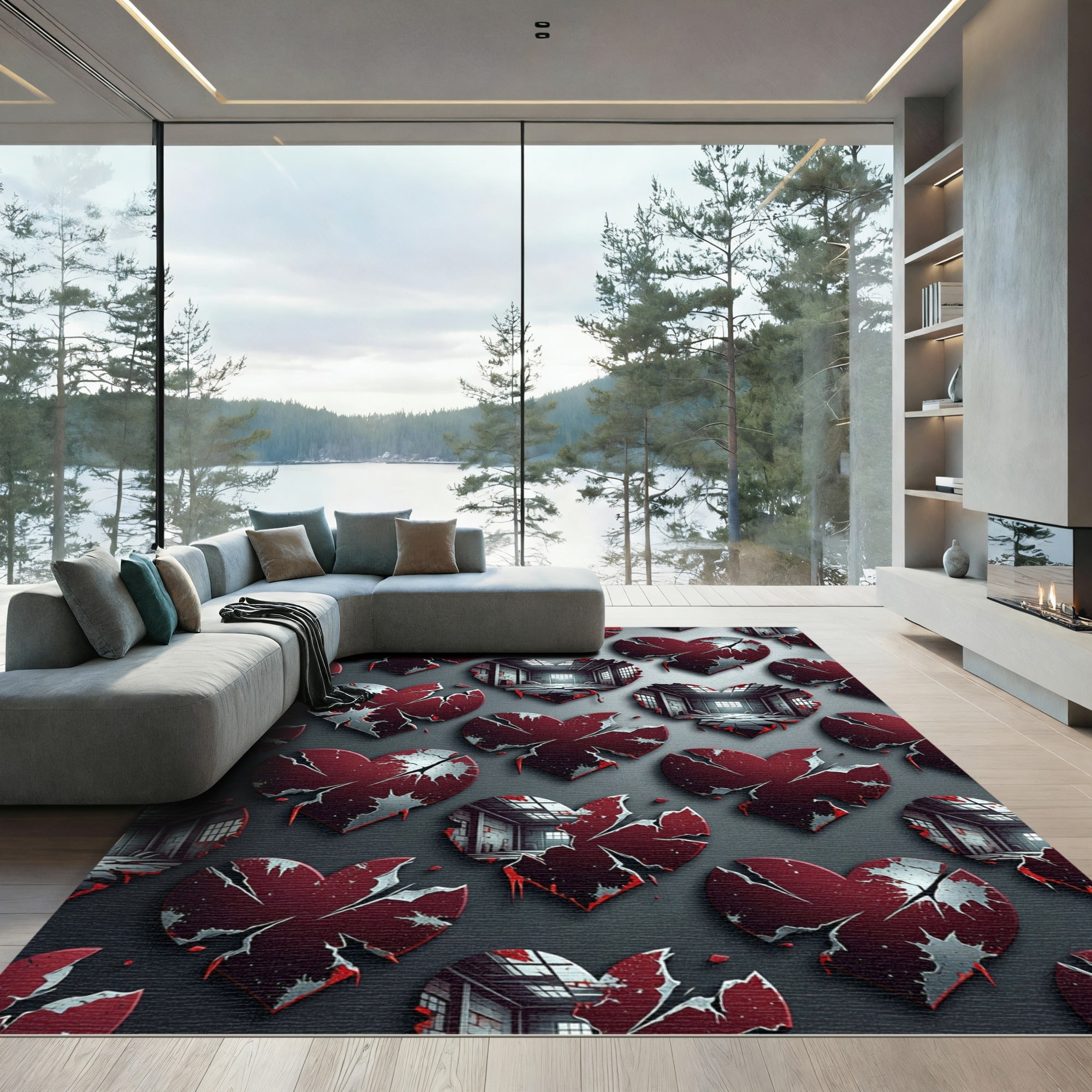 Cracked Crimson Heart Industrial Room Rug