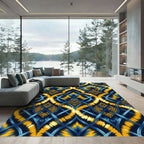 Deep Blue Yellow Tie Dye Lattice Rug