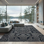 Silver Ornate Arabesque Interwoven Entwined Geometric Rug