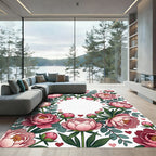 Pink Peony Floral Heart Frame Rug