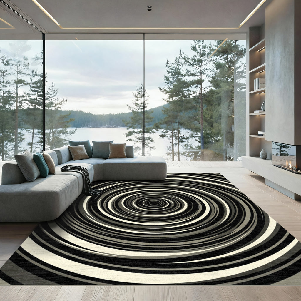 Monochromatic Swirl Concentric Circles Rug