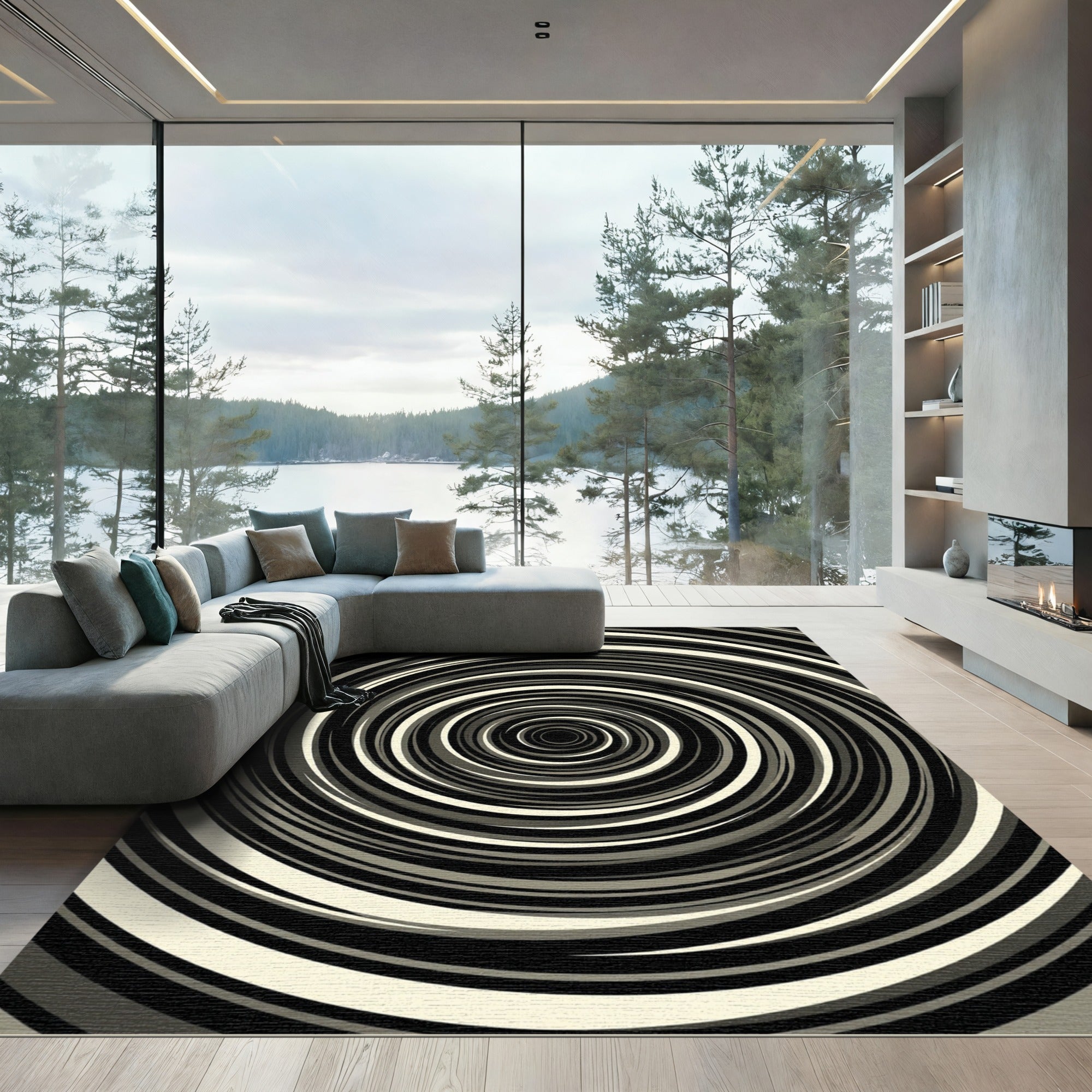 Monochromatic Swirl Concentric Circles Rug