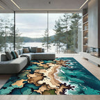 Abstract Coastal Flowing Teal Sand Rug