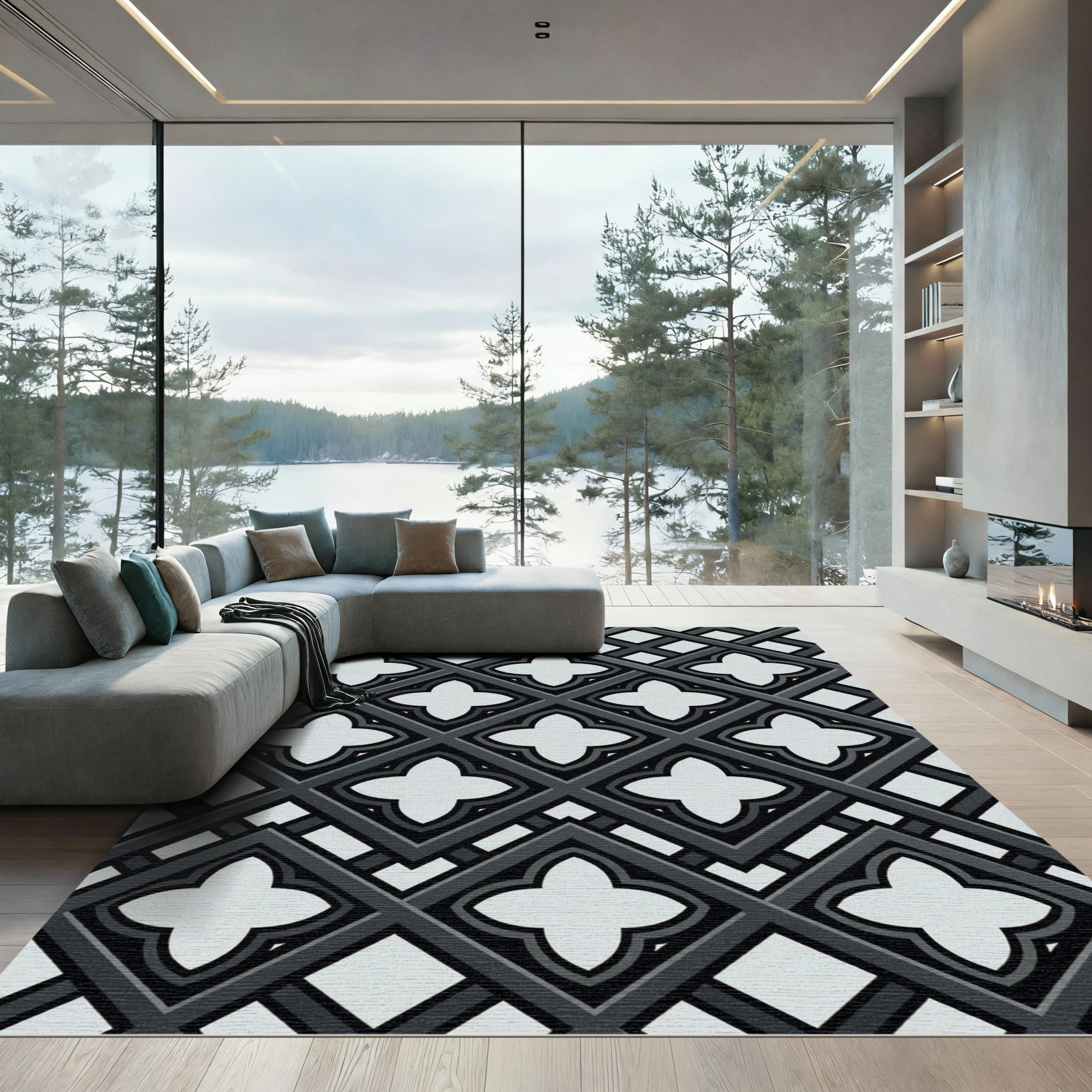 Monochromatic Quatrefoil Lattice Cross Geometric Rug
