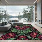 Ornate Crimson Floral Garland Rug