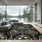 Dark Floral Medallion Botanical Composition Rug
