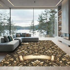 Antique Gold Floral Damask Scroll Rug
