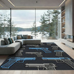 Tactical Blue and Gray Revolver Illustration Rug