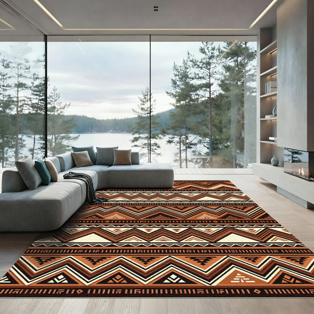 Earthy Terracotta Geometric Chevron Rug