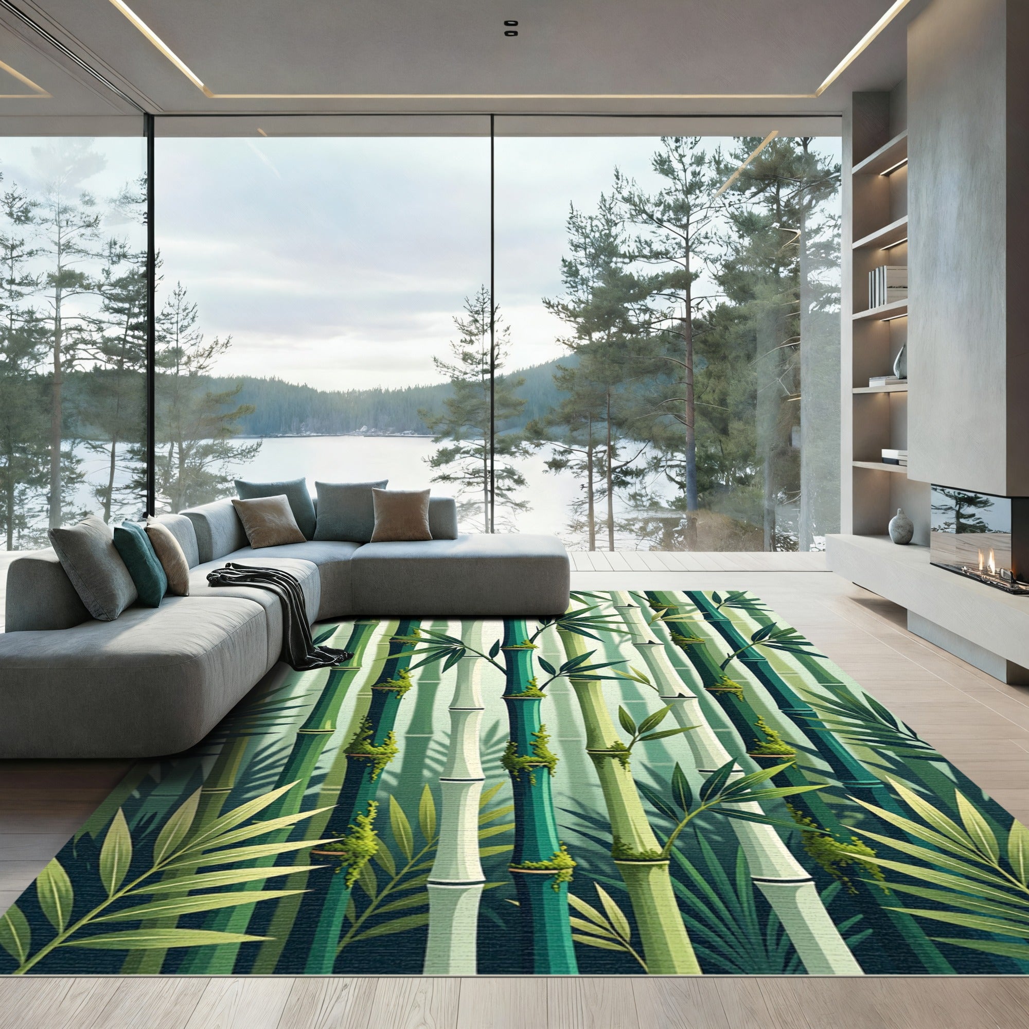Green Bamboo Forest Foliage Rug