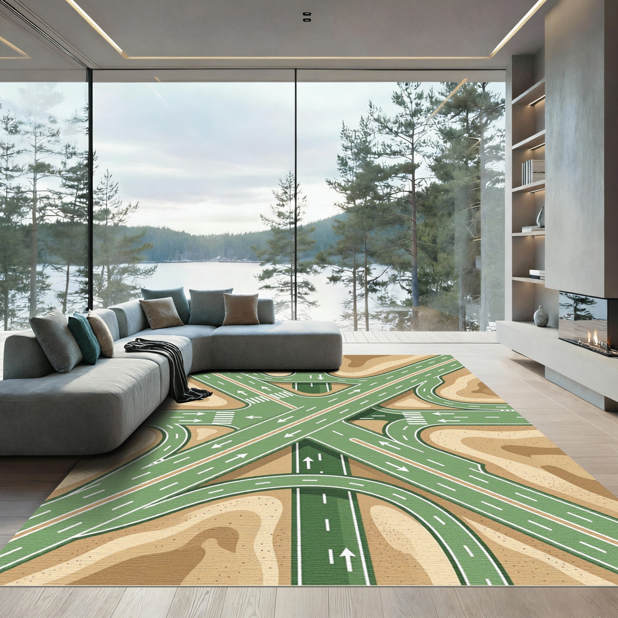 Abstract Highway Junction Desert Earth Tones Rug